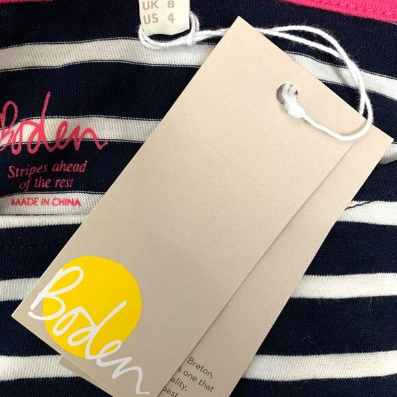 NWT Boden Breton "Ho Ho Ho" Navy Striped Top Size 4 - Picture 8 of 9